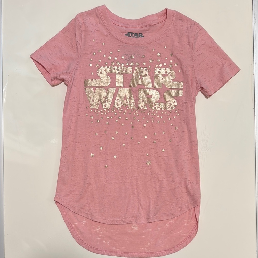 5/$15 Star Wars Pink and Gold Short Sleeve Tee Girls Size 7/8